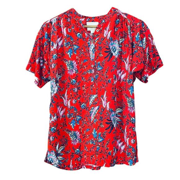 Anthropologie Maeve Blouse Floral Print Short Sleeve Size Small - Picture 1 of 9